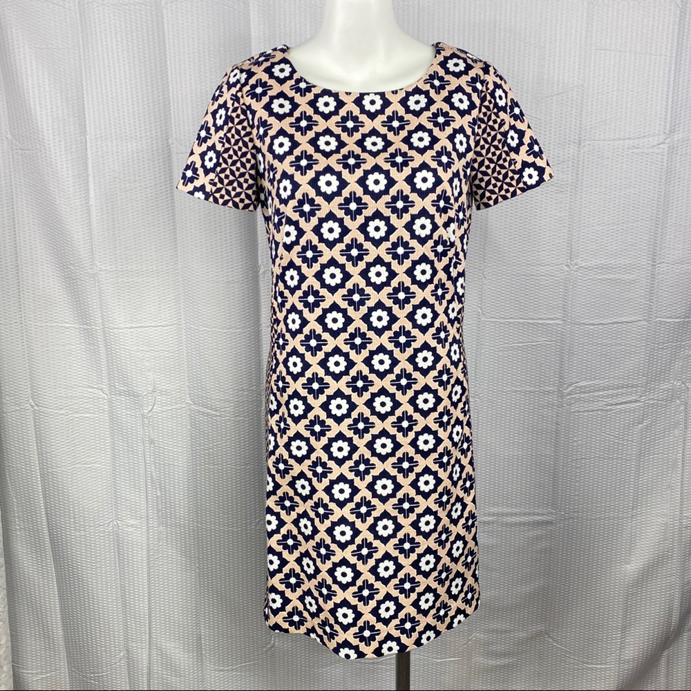 Boden shift dress geometric floral navy geometric
